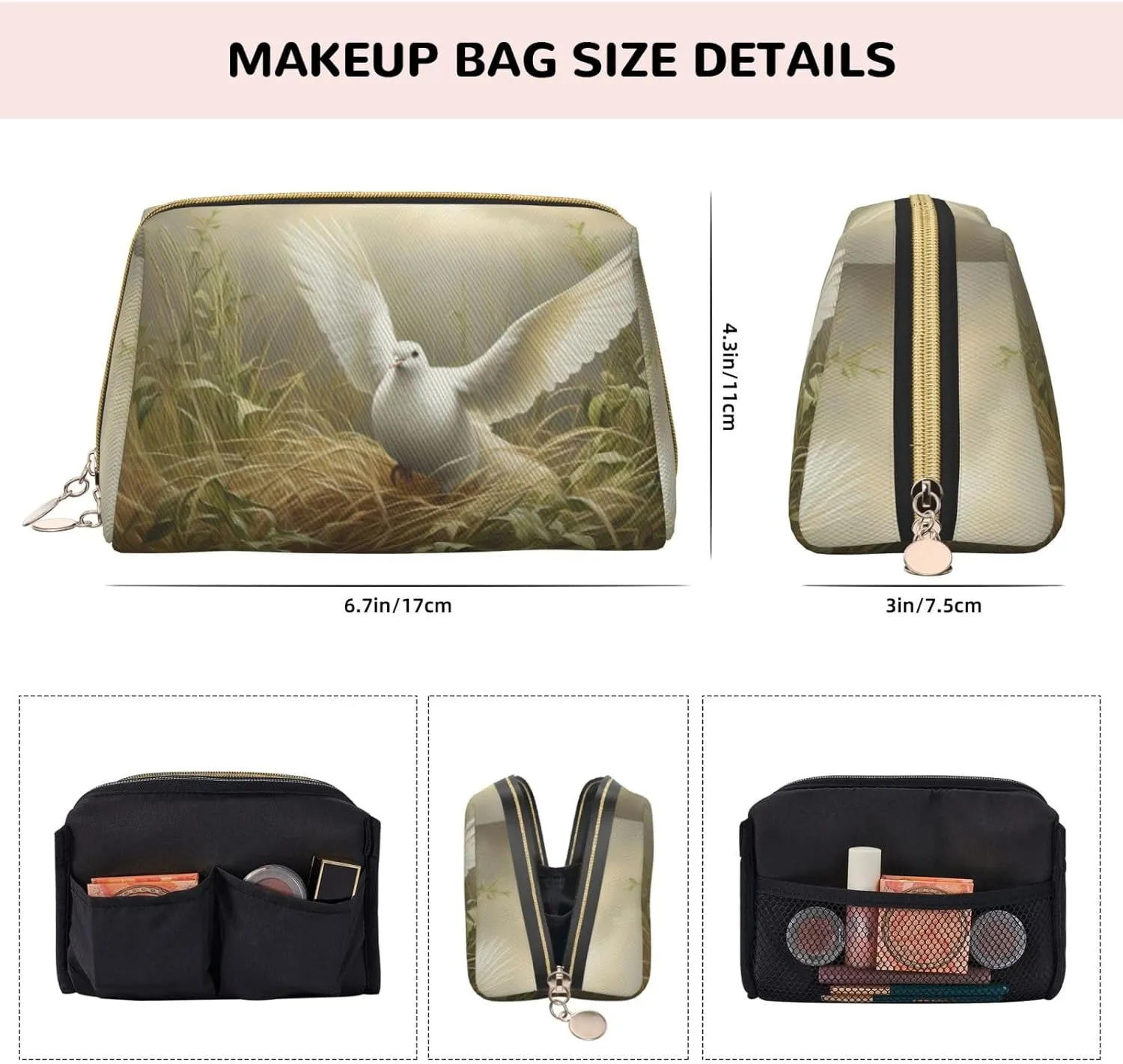 Grass And Dove Toiletry Pouch, Travel-Friendly Makeup Organizer For Makeup Brushes, Lipsticks