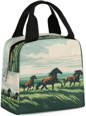 Grassland Horse Lunch Bag for Women Men Insulated Lunch Box, Reusable Lunch Tote Bag Lunch Container for Work Office Travel Picnic