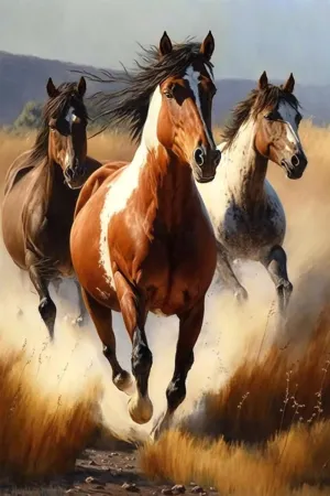 Grassland Running Horses Diamond Painting Kits, Diamond Painting Art Animal 5D Round Diamond Digital Painting Crystal Gemstone Crafts for Home Decor 16x16 Inch