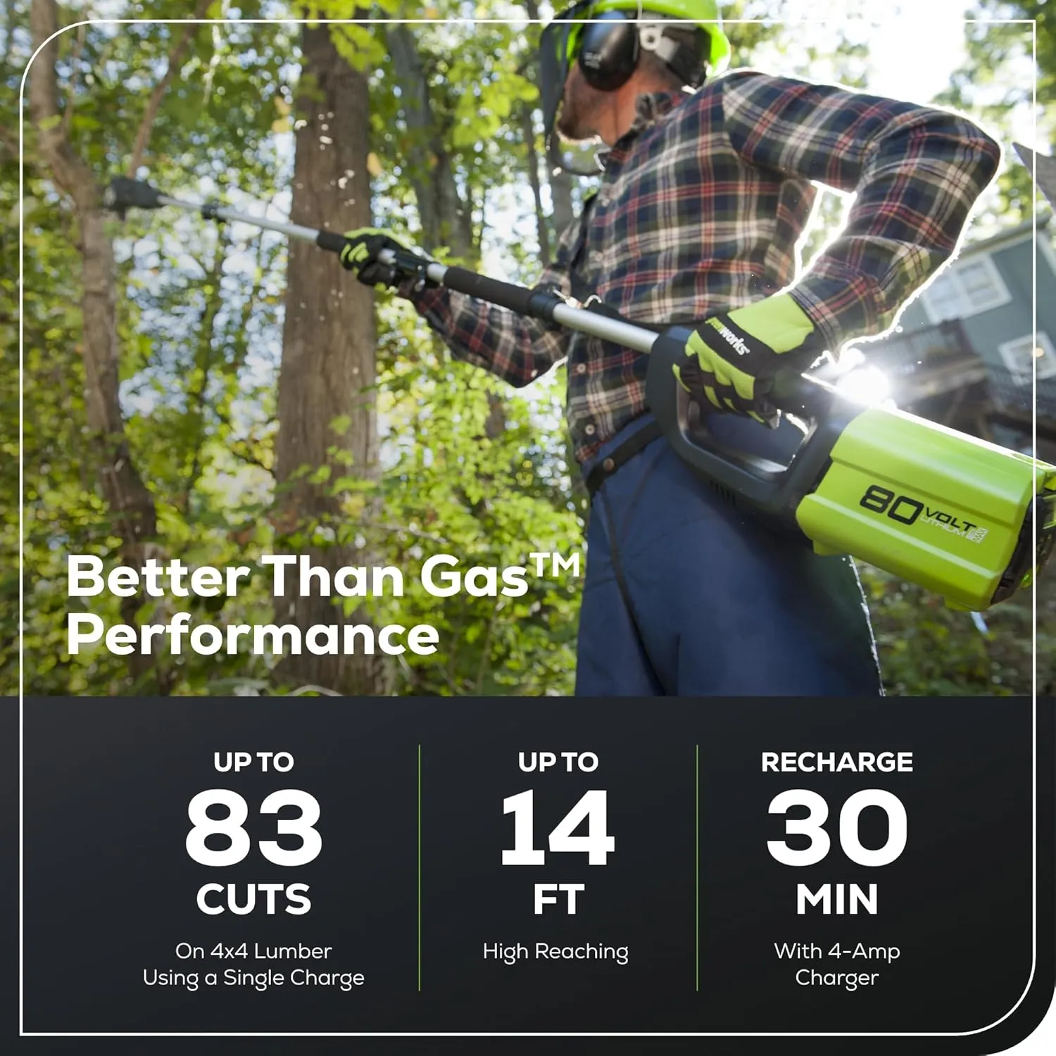 Greenworks 80V 10" Cordless Polesaw (Great For Pruning and Trimming Branches / 75  Compatible Tools), 2.0Ah Battery and Charger Included