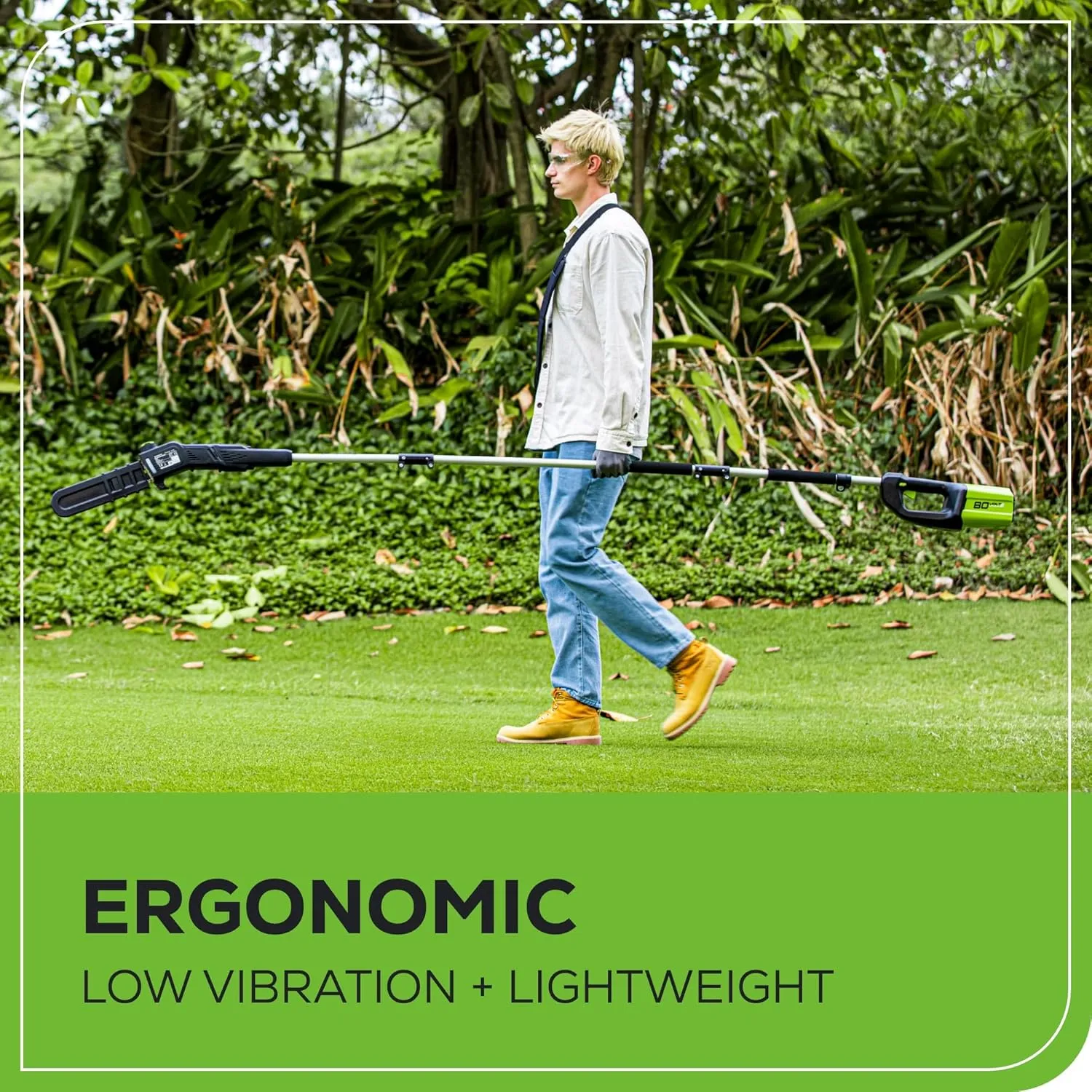 Greenworks 80V 10" Cordless Polesaw (Great For Pruning and Trimming Branches / 75  Compatible Tools), 2.0Ah Battery and Charger Included