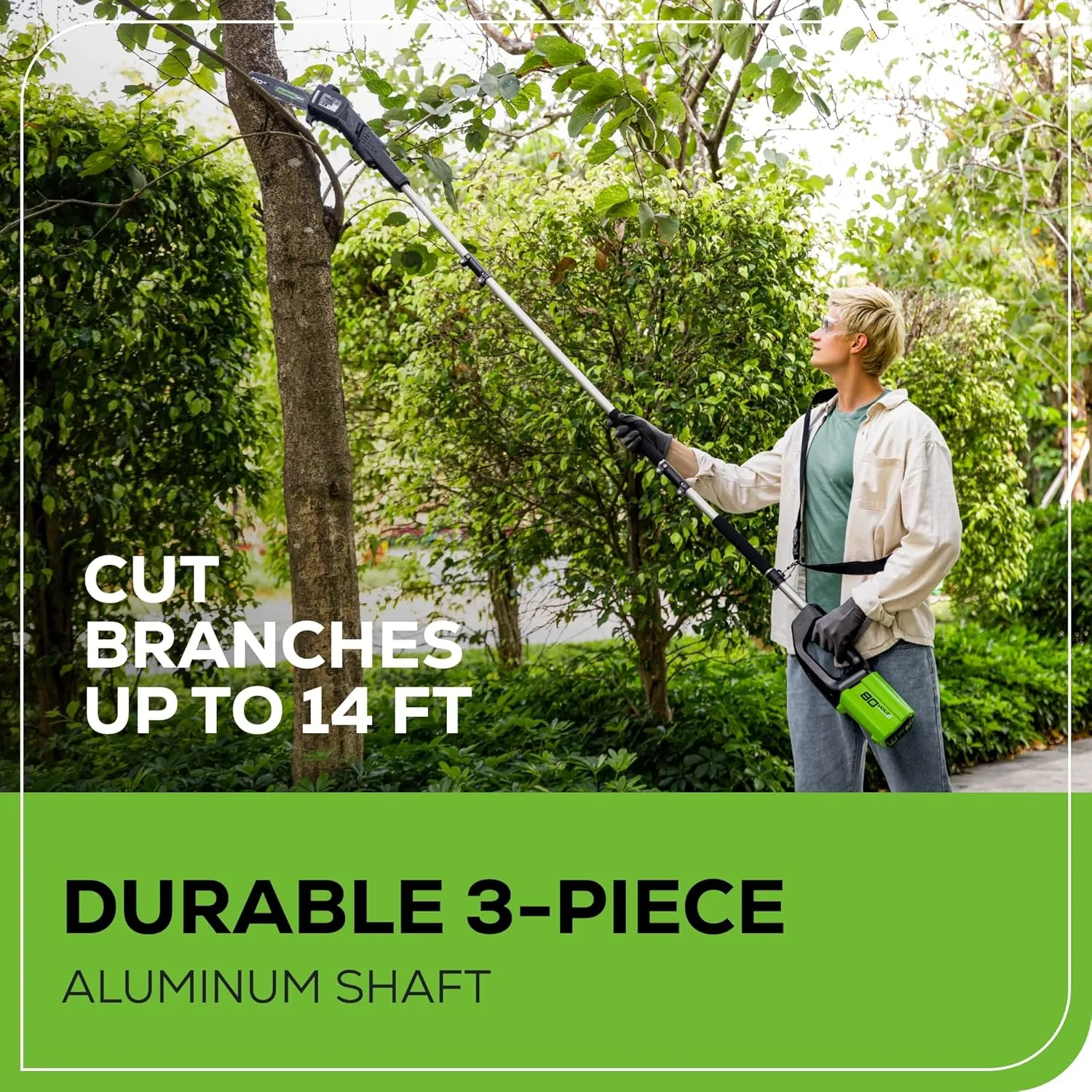 Greenworks 80V 10" Cordless Polesaw (Great For Pruning and Trimming Branches / 75  Compatible Tools), 2.0Ah Battery and Charger Included