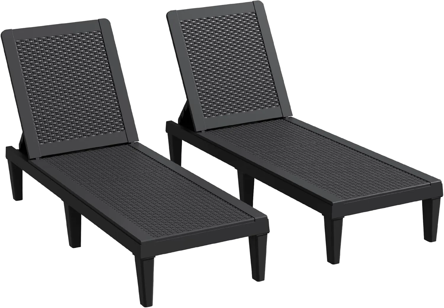 Greesum Outdoor Chaise Lounge Chairs Set of 2 with 5-Position Adjustable Backrest, Waterproof PP Sun Loungers for Garden Pool Beach Patio Deck Sunbathing, Black