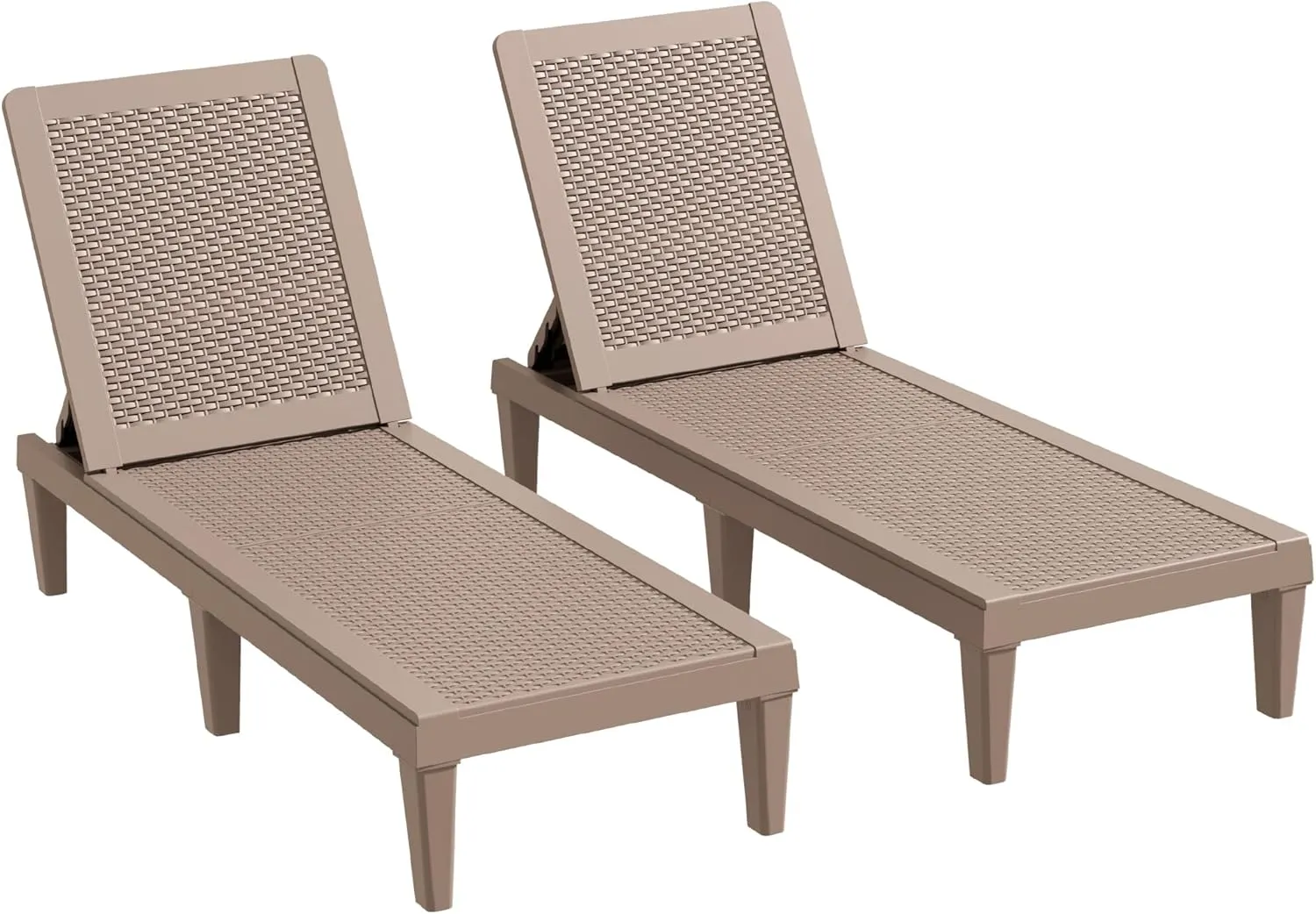 Greesum Outdoor Chaise Lounge Chairs Set of 2 with 5-Position Adjustable Backrest, Waterproof PP Sun Loungers for Garden Pool Beach Patio Deck Sunbathing, Light Coffee