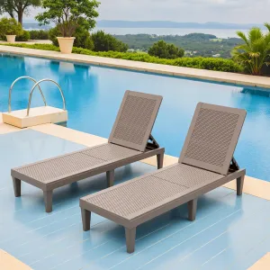 Greesum Outdoor Chaise Lounge Chairs Set of 2 with 5-Position Adjustable Backrest, Waterproof PP Sun Loungers for Garden Pool Beach Patio Deck Sunbathing, Light Coffee