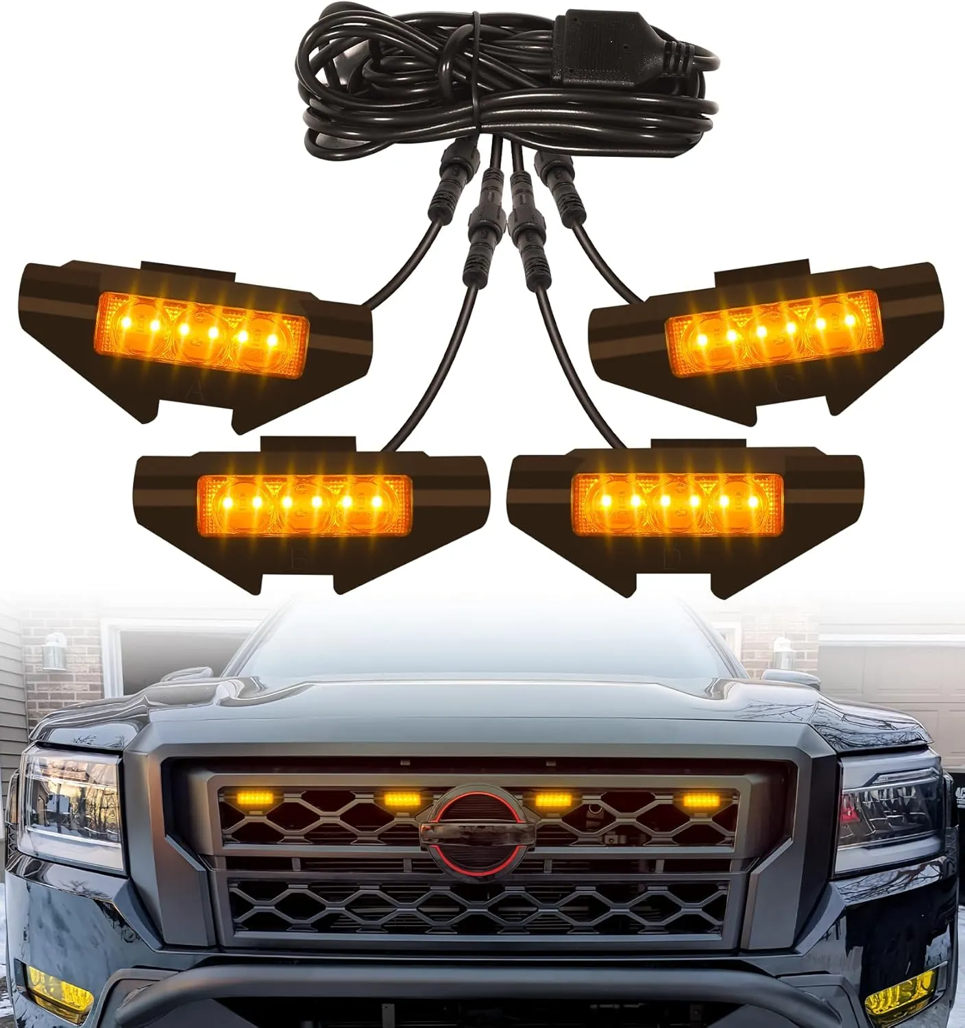 Grill Lights for Nissan Frontier 2022-2024 Front Bumper Grille Marker Accent Head Lamps DRL PRO 4X X S SV SL Accessories (Amber)