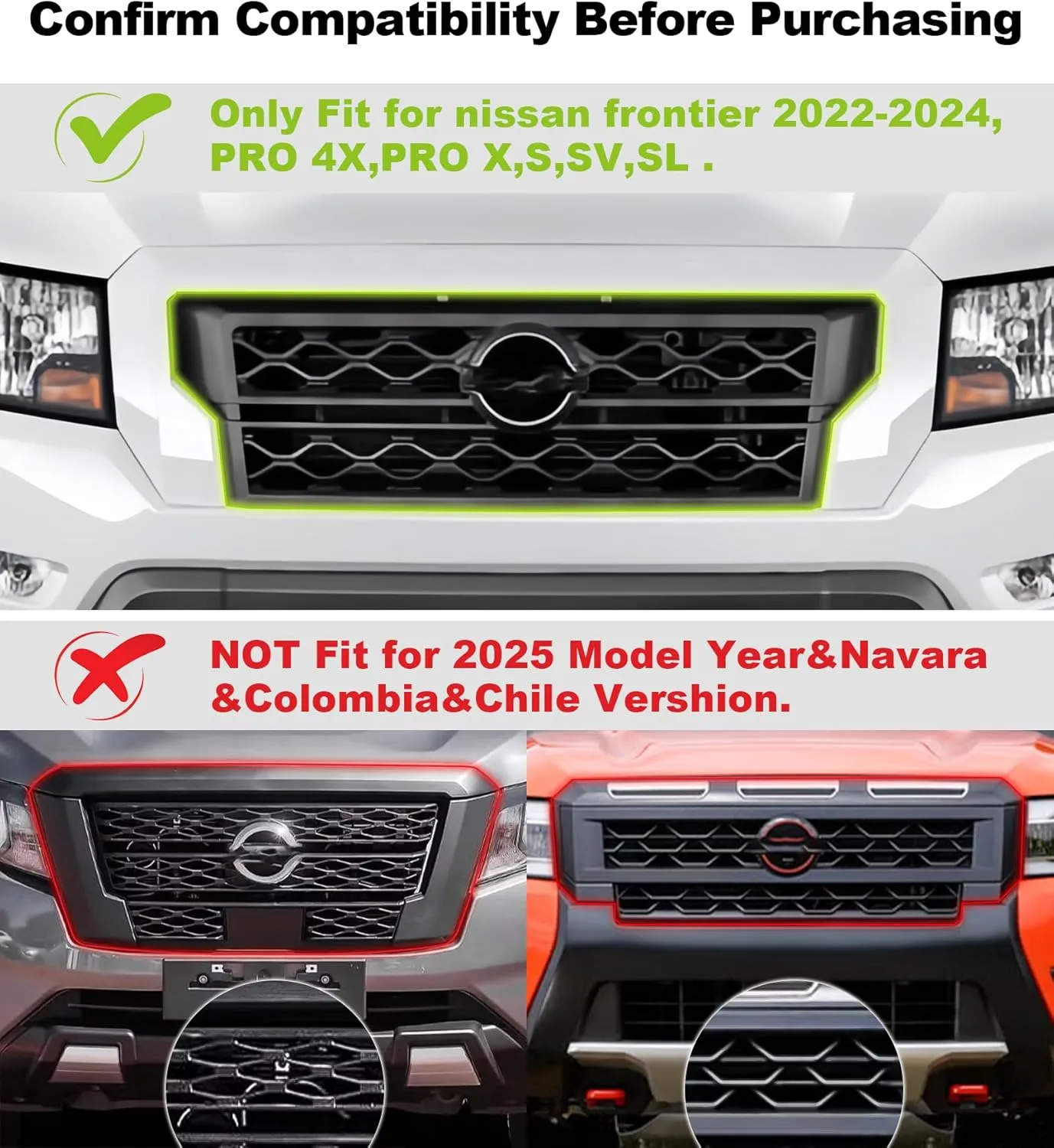 Grill Lights for Nissan Frontier 2022-2024 Front Bumper Grille Marker Accent Head Lamps DRL PRO 4X X S SV SL Accessories (Amber)