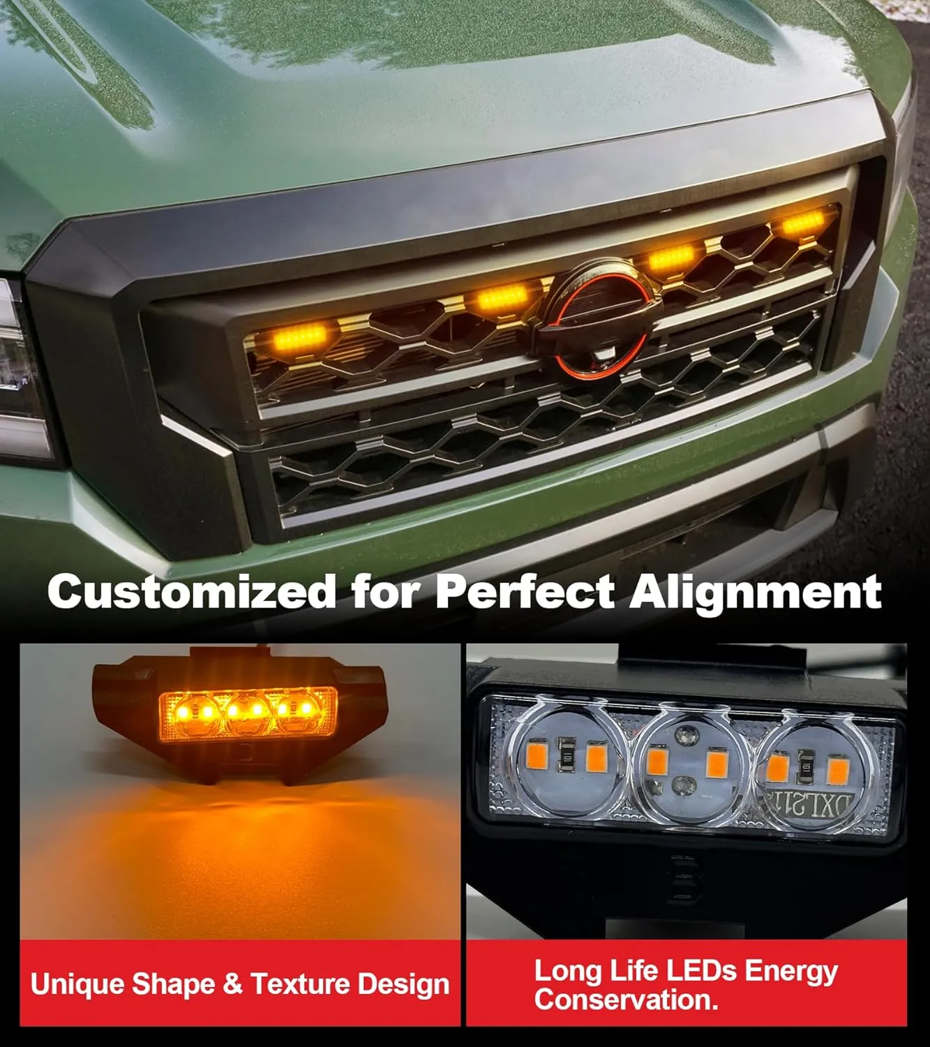 Grill Lights for Nissan Frontier 2022-2024 Front Bumper Grille Marker Accent Head Lamps DRL PRO 4X X S SV SL Accessories (Amber)