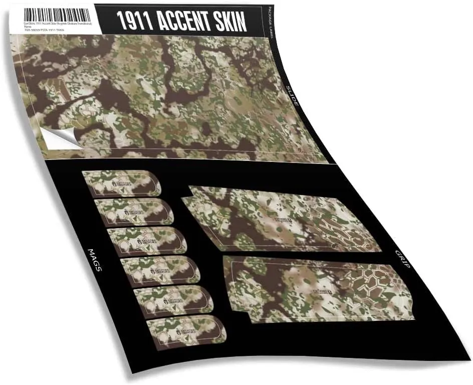 GunSkins Precut Pistol Accent Skin for 1911- Compatible with Airsoft AEG BB Gun - Vinyl Wrap - Easy to Install - 100% Waterproof - Matte Finish - Made in USA