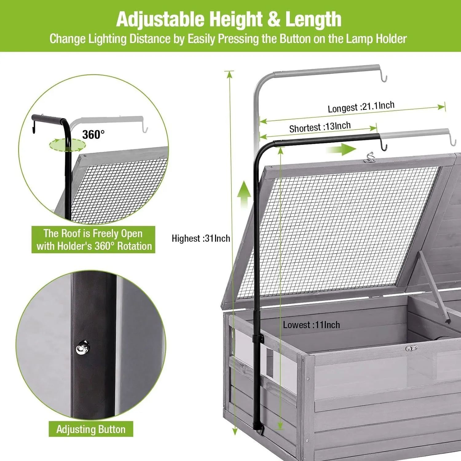 GUTINNEEN Tortoise Cage Large Tortoise Habitat with Light Support Frame, Indoor Turtle House, Outdoor Tortoises Enclosure for Small Animals