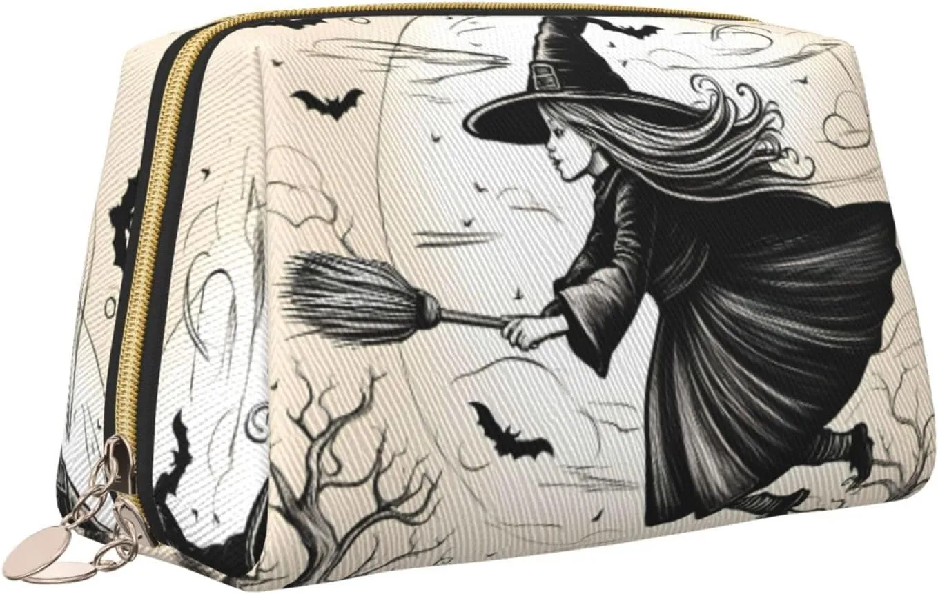 Halloween Witch Flying Toiletry Pouch, Travel-Friendly Makeup Organizer For Makeup Brushes, Lipsticks