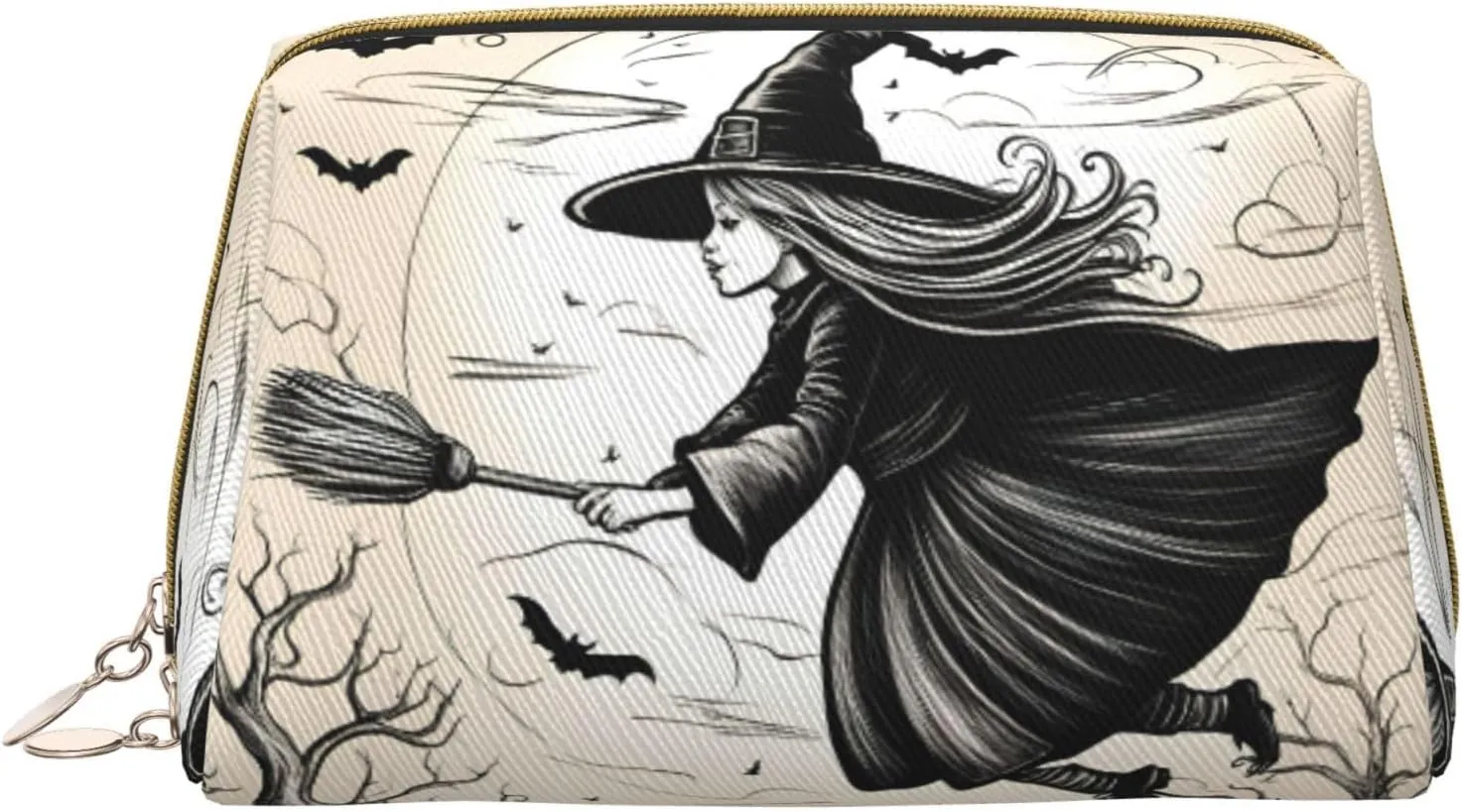 Halloween Witch Flying Toiletry Pouch, Travel-Friendly Makeup Organizer For Makeup Brushes, Lipsticks