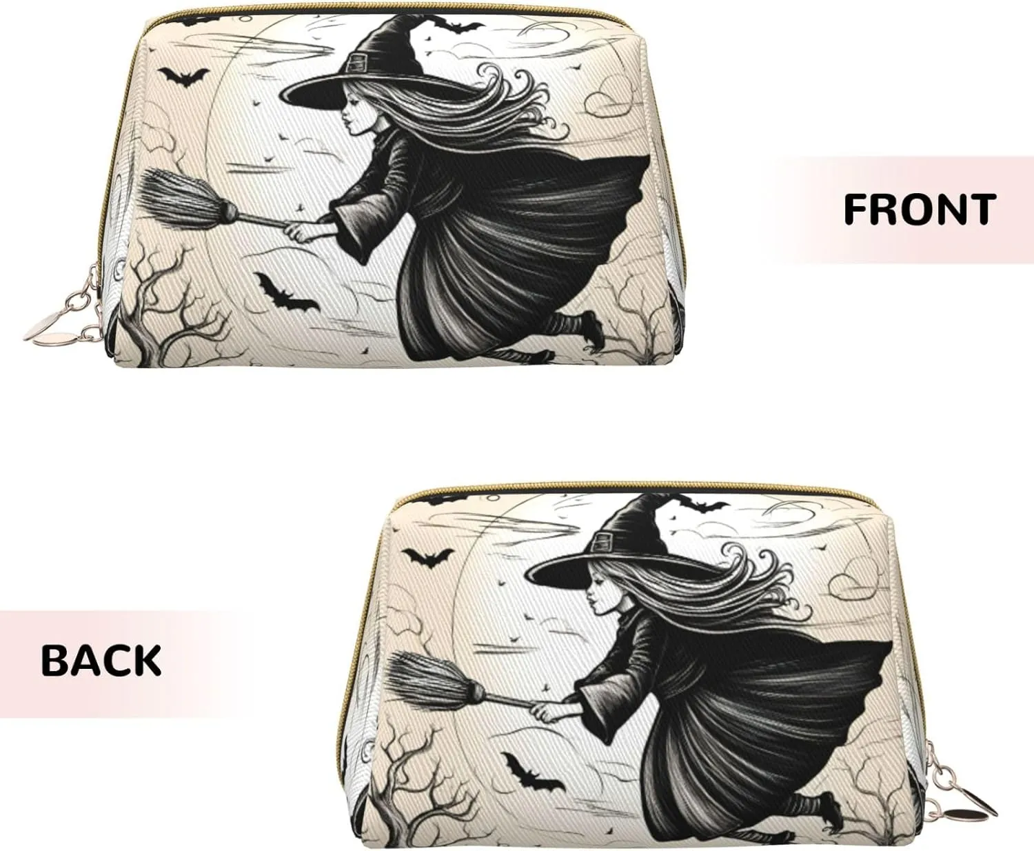 Halloween Witch Flying Toiletry Pouch, Travel-Friendly Makeup Organizer For Makeup Brushes, Lipsticks