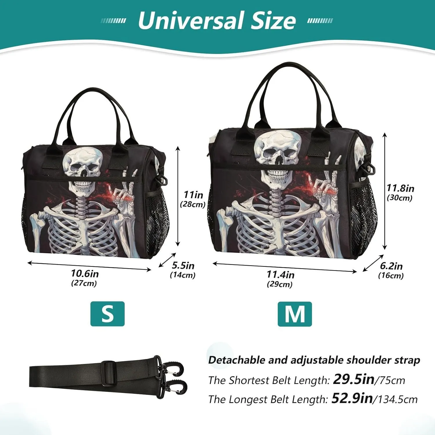 Happy Cool Gesture Skull Insulated Lunch Bag Cooler Bag with Shoulder Strap Lunch Tote Bag for Work Camping-S