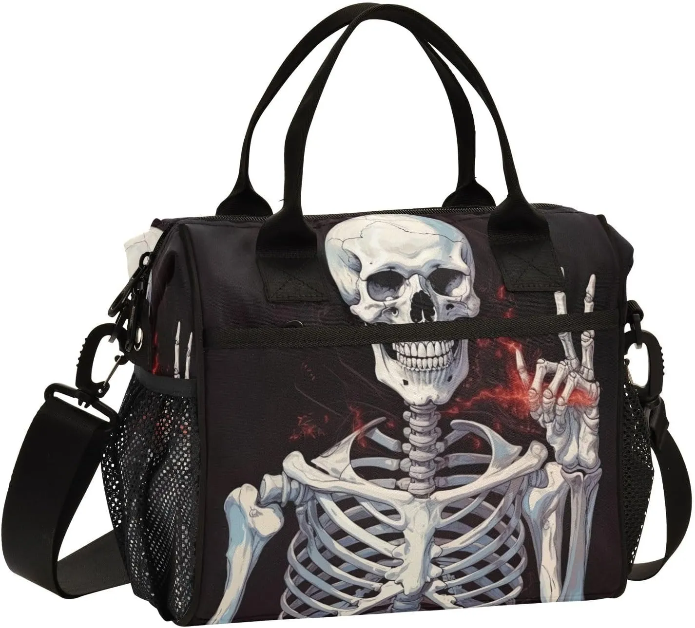 Happy Cool Gesture Skull Insulated Lunch Bag Cooler Bag with Shoulder Strap Lunch Tote Bag for Work Camping-S