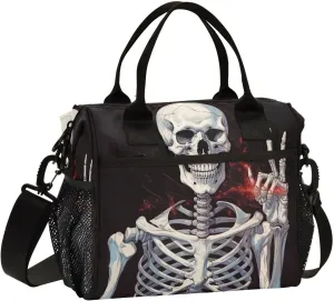 Happy Cool Gesture Skull Insulated Lunch Bag Cooler Bag with Shoulder Strap Lunch Tote Bag for Work Camping-S