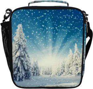 Hapuxt Lunch Box Lunch Bag with Adjustable Shoulder Strap Tote Amazing Winter Snowfall Sunlight Blue Sky Insulated Waterproof Outdoor Work Office Picnic for Women Men