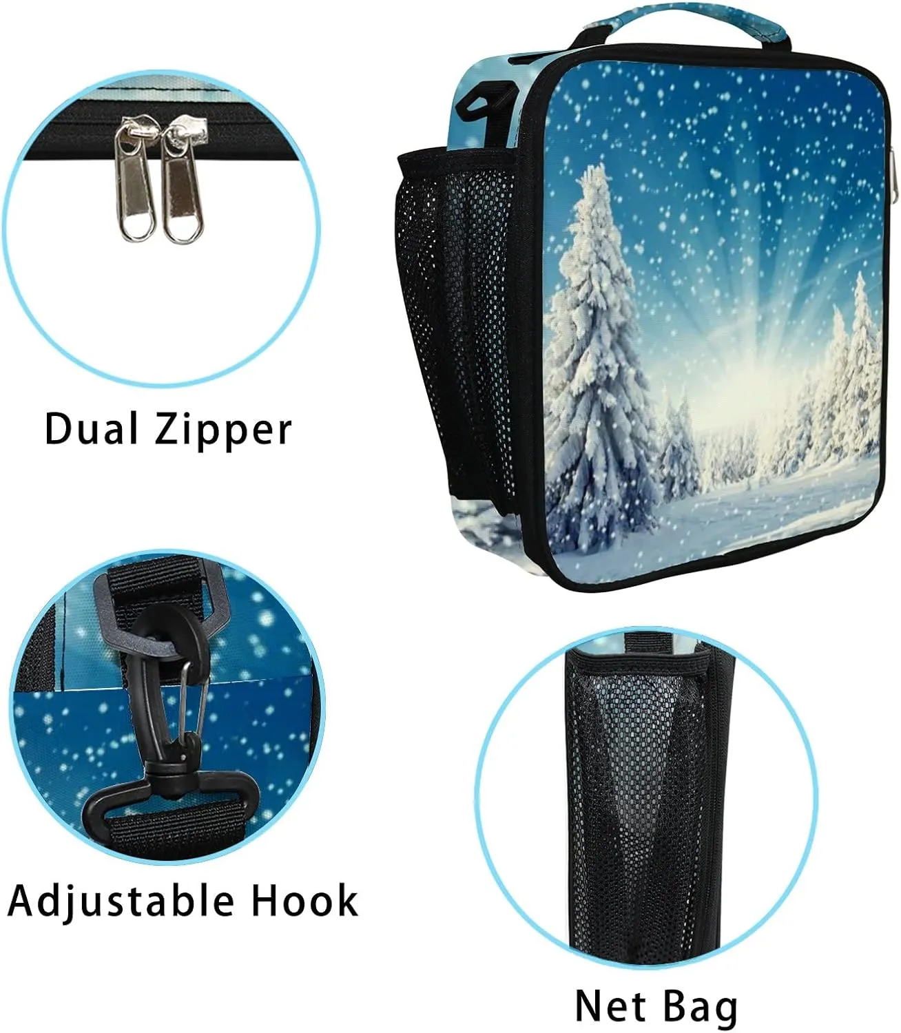 Hapuxt Lunch Box Lunch Bag with Adjustable Shoulder Strap Tote Amazing Winter Snowfall Sunlight Blue Sky Insulated Waterproof Outdoor Work Office Picnic for Women Men