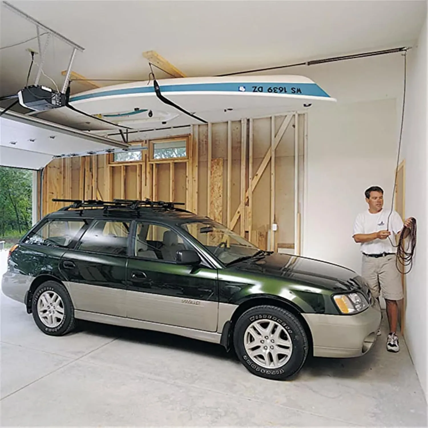 HARKEN Hoister Lightweight Kayaks Overhead Garage Storage Hoist System for Small Kayaks, Boards, Skulls, Light Storage (45lb Capacity, 16ft Ceiling), Model 7808.16