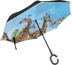hengpai Giraffe Reverse Inverted Inside Out Umbrella Cars Unigue Windproof UV Proof Double Layer for Women
