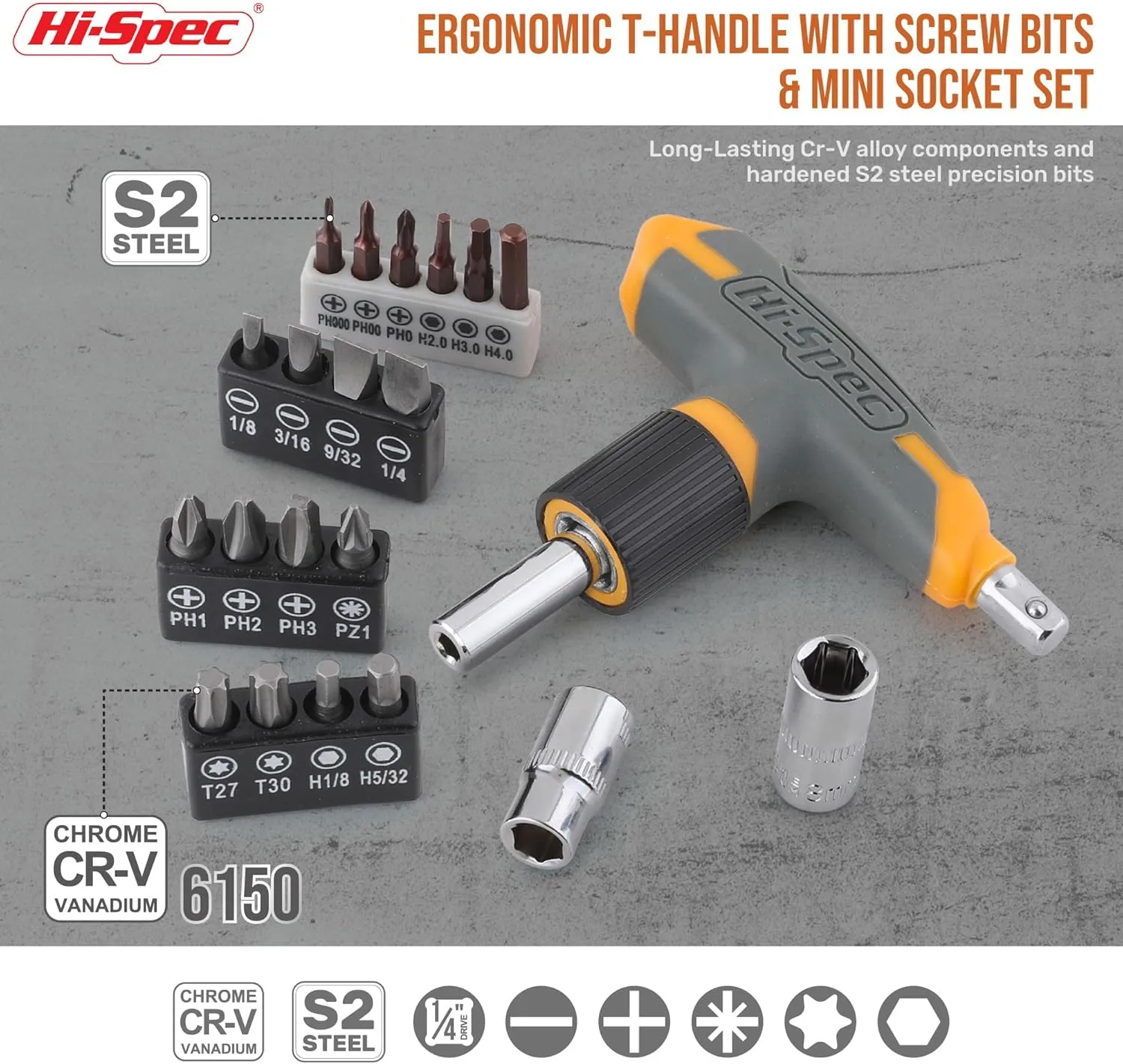 Hi-Spec 30pc Magnetic T-Handle Ratchet Wrench and Screwdriver Set. Small Compact Hand Tool Kit Set with Sockets for Home & Car & Office. Toolkit Starter Repairs in a Portable Tool Box Case