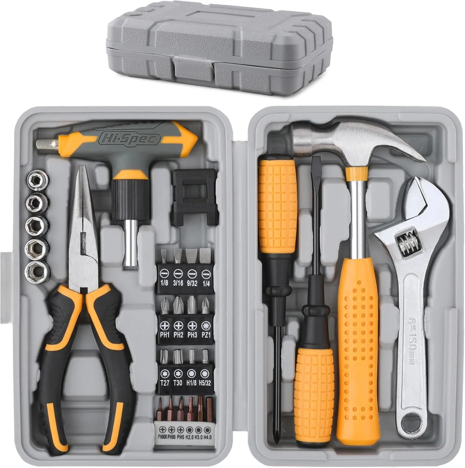 Hi-Spec 30pc Magnetic T-Handle Ratchet Wrench and Screwdriver Set. Small Compact Hand Tool Kit Set with Sockets for Home & Car & Office. Toolkit Starter Repairs in a Portable Tool Box Case