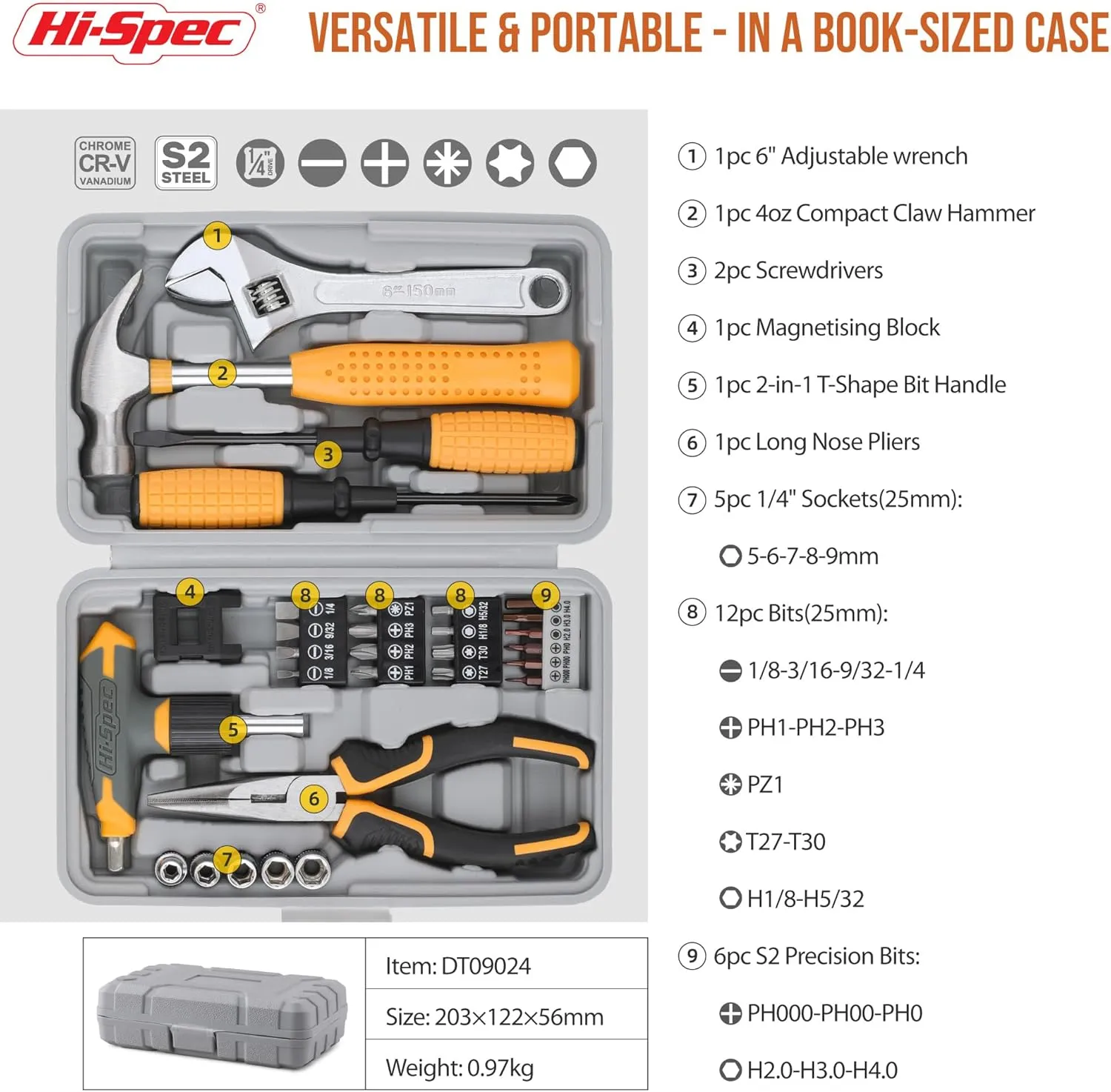 Hi-Spec 30pc Magnetic T-Handle Ratchet Wrench and Screwdriver Set. Small Compact Hand Tool Kit Set with Sockets for Home & Car & Office. Toolkit Starter Repairs in a Portable Tool Box Case