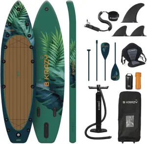 High-End Inflatable Paddle Board by Bkrazy - Complete Package with Accessories & Bag - Perfect Stand up Paddle Board for Lakes, River and Ocean - 11 ft Paddle Board for Adults