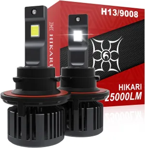 Hikari 2025 25000LM H13 9008 Dual Beam Bulbs, Fog Light, 45W Upgraded Core LED, High Lumens LED Kit, 6000k Cool White, IP68 Waterproof, Foglight