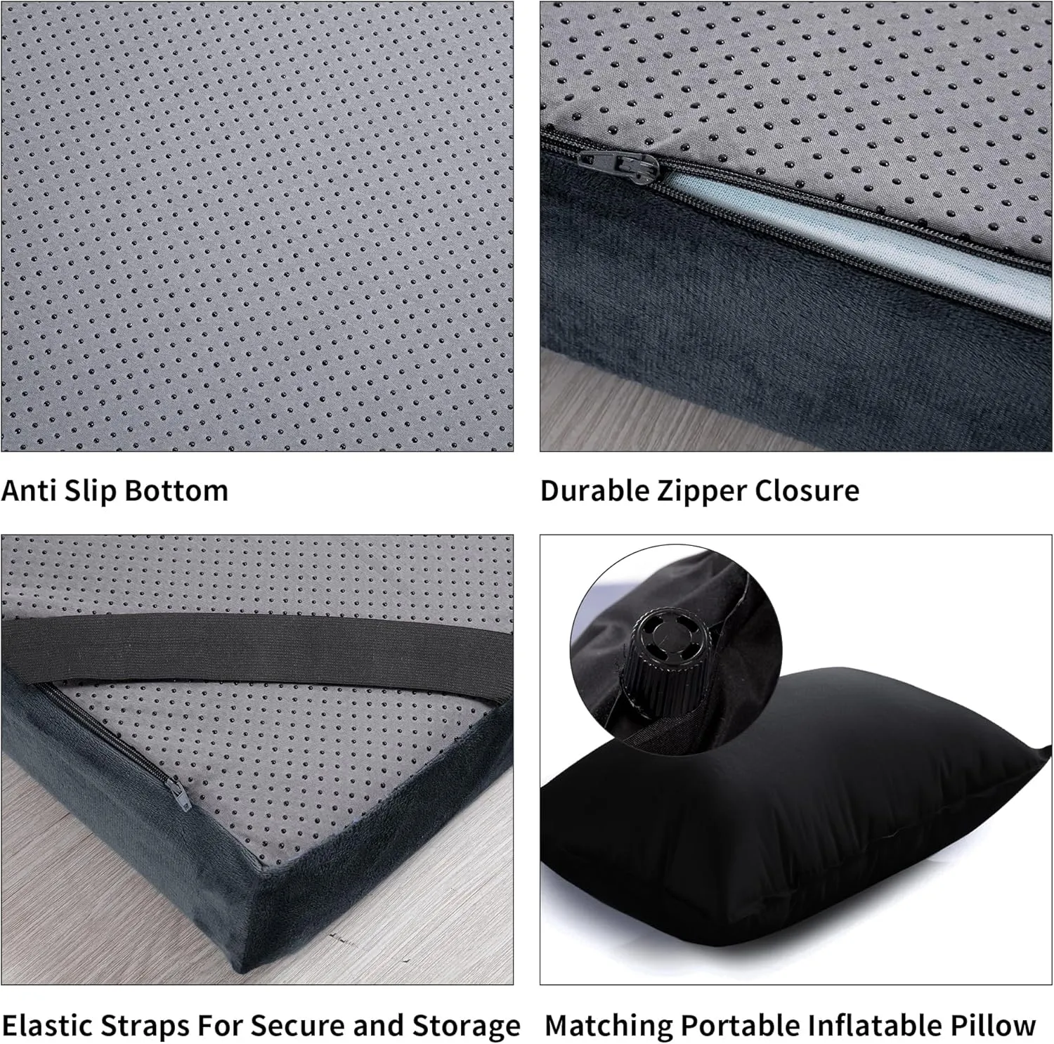 HOMBYS 3 INCH Memory Foam Camping Mattress with Portable Pillow for Outdoor Sleeping, Roll Up Mattress Topper Pad Mat for Travel Truck Bed Tent