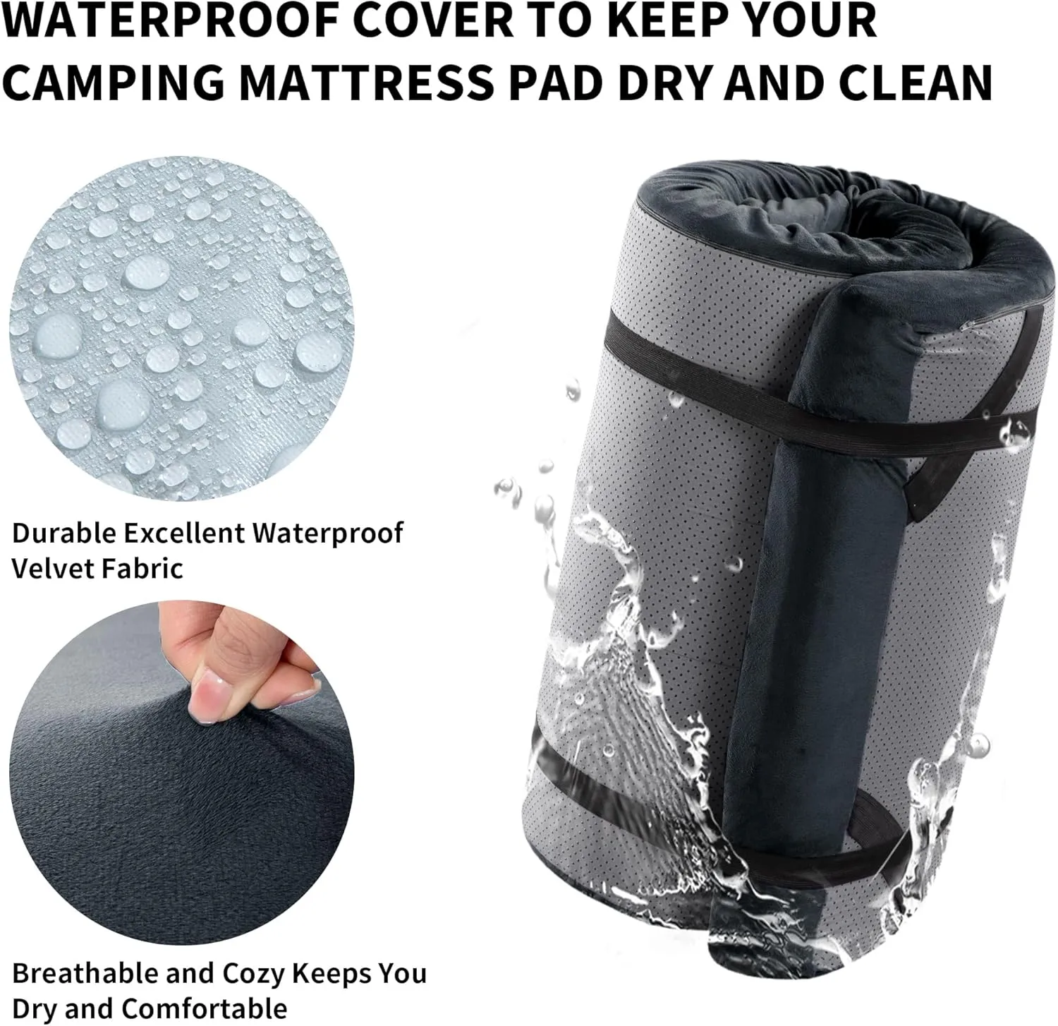 HOMBYS 3 INCH Memory Foam Camping Mattress with Portable Pillow for Outdoor Sleeping, Roll Up Mattress Topper Pad Mat for Travel Truck Bed Tent