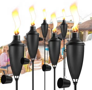 Home Garden Torch Set of 6, Large Capacity 22oz Outdoor Metal Torch Garden Décor,61-Inch Upgraded Citronella Torches with 3-Prong Grounded Stake, Table Top Torches for Party Patio Pathway