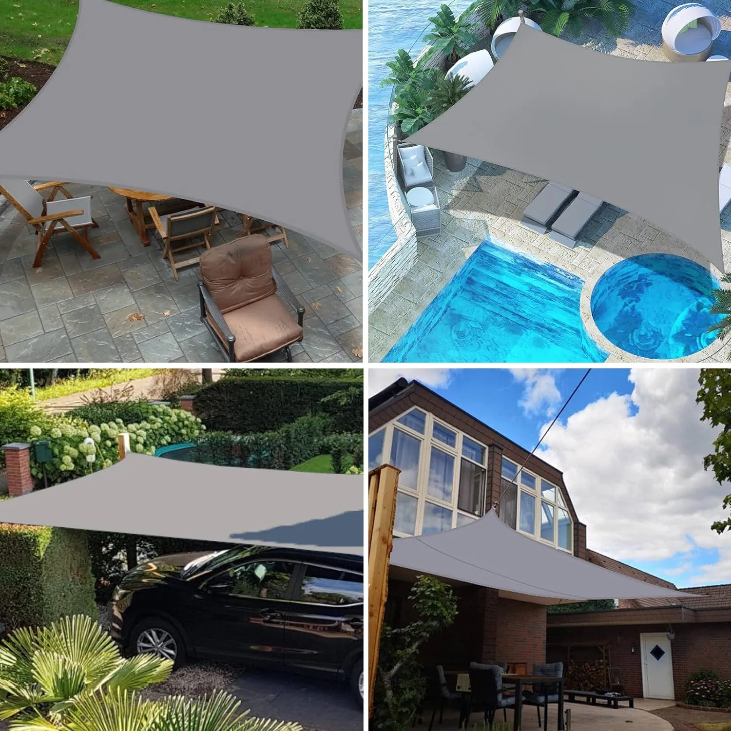 HOMPER 10'x13' Waterproof Sun Shade Sails Canopy Effectively 95% UV Block, Oxford Fabric, for Patio, Balconies, Lawn Garden, Party, Outdoor Activities