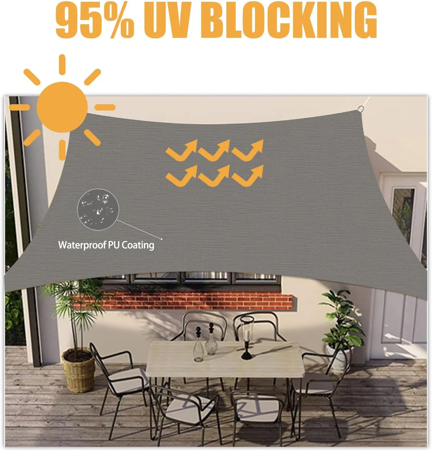 HOMPER 10'x13' Waterproof Sun Shade Sails Canopy Effectively 95% UV Block, Oxford Fabric, for Patio, Balconies, Lawn Garden, Party, Outdoor Activities