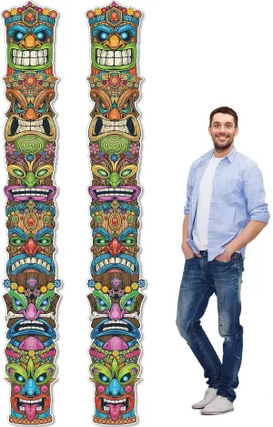 Honoson 2 Pcs Tiki Party Supplies - Totem Pole Giant Head Cutout Hawaiian Luau Decoration for Tiki Hut Indoor Outdoor Wall Decor