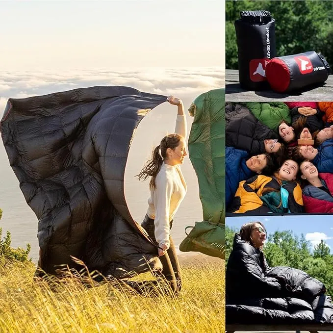 Horizon Hound Down Camping Blanket - Outdoor Travel Blanket | Sustainable Insulated Down | Lightweight & Warm Quilt for Camping, Stadium, Hiking & Festival | Water Resistant, Packable & Compact