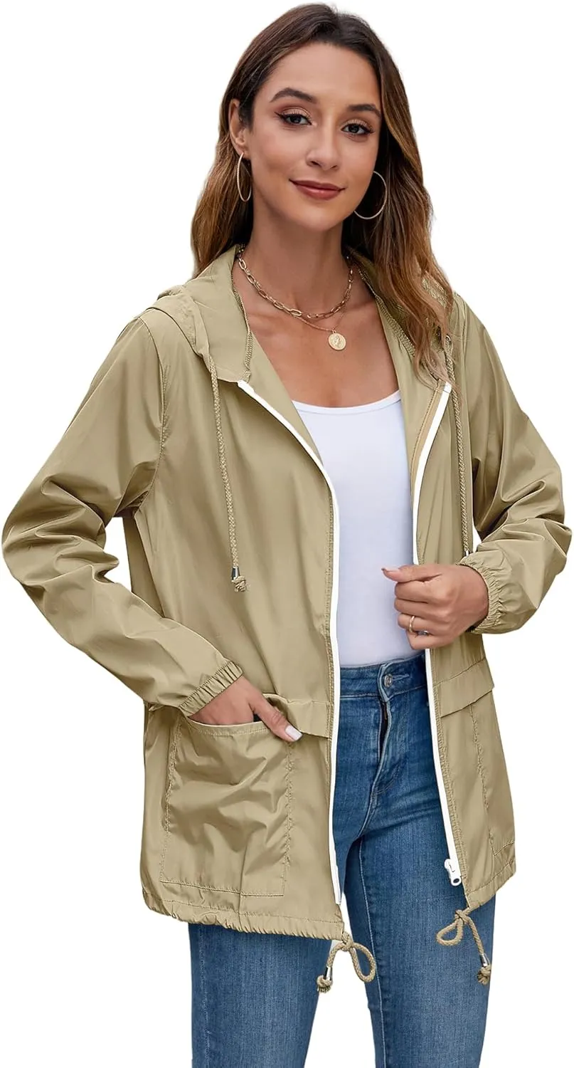 Hount Women's Lightweight Hooded Raincoat Waterproof Packable Active Outdoor Rain Jacket (S-3XL)