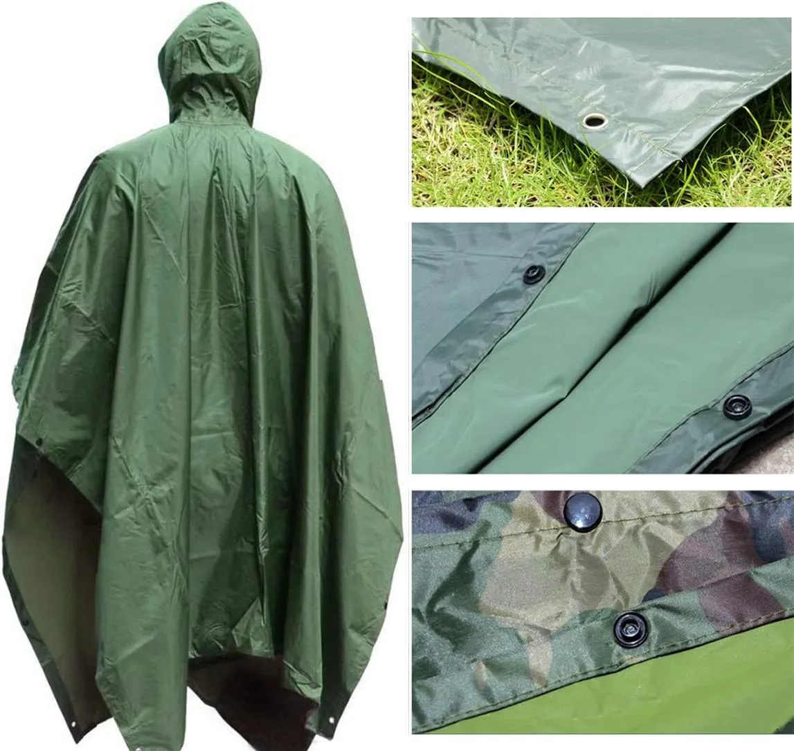 HOW'ON Mens Rain Poncho Waterproof Poncho Hooded Poncho Emergency Raincoat