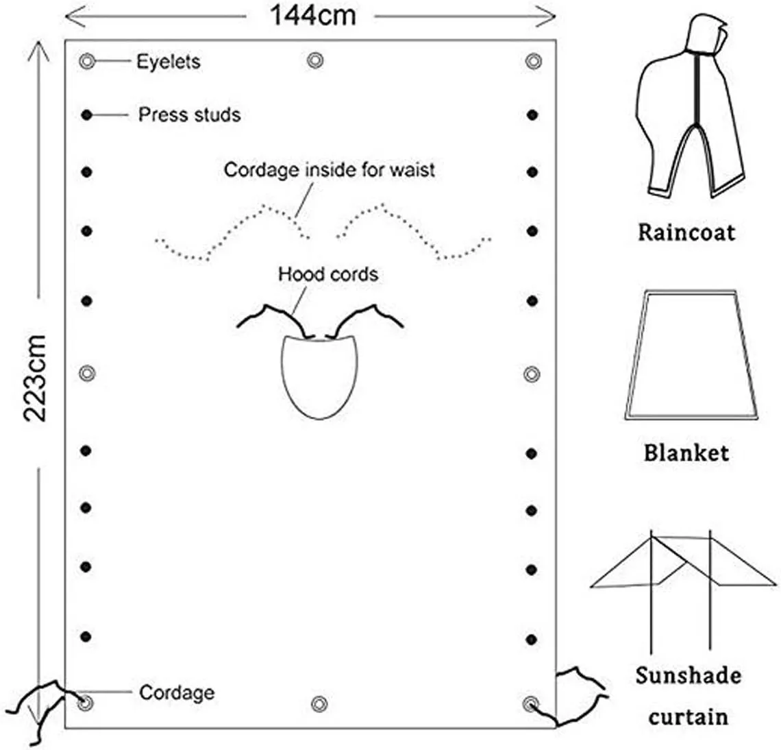 HOW'ON Mens Rain Poncho Waterproof Poncho Hooded Poncho Emergency Raincoat