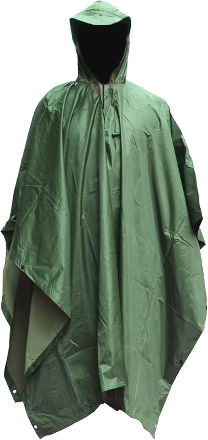 HOW'ON Mens Rain Poncho Waterproof Poncho Hooded Poncho Emergency Raincoat