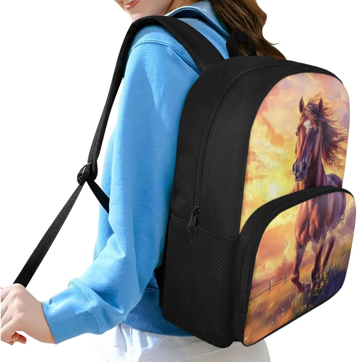 HUGS IDEA 3D Horse Backpack for Kids Cool Animal School Backpack for Boys 10-12 School Bookbag with Lunch Box and Pencil Case Lightweight School Bag for Boys Portable Lunch Bag