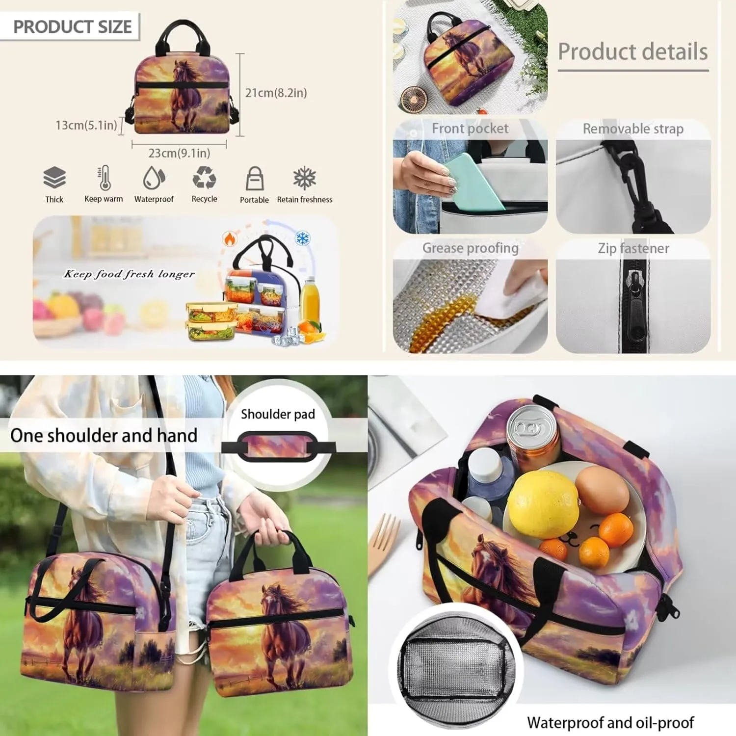 HUGS IDEA 3D Horse Backpack for Kids Cool Animal School Backpack for Boys 10-12 School Bookbag with Lunch Box and Pencil Case Lightweight School Bag for Boys Portable Lunch Bag