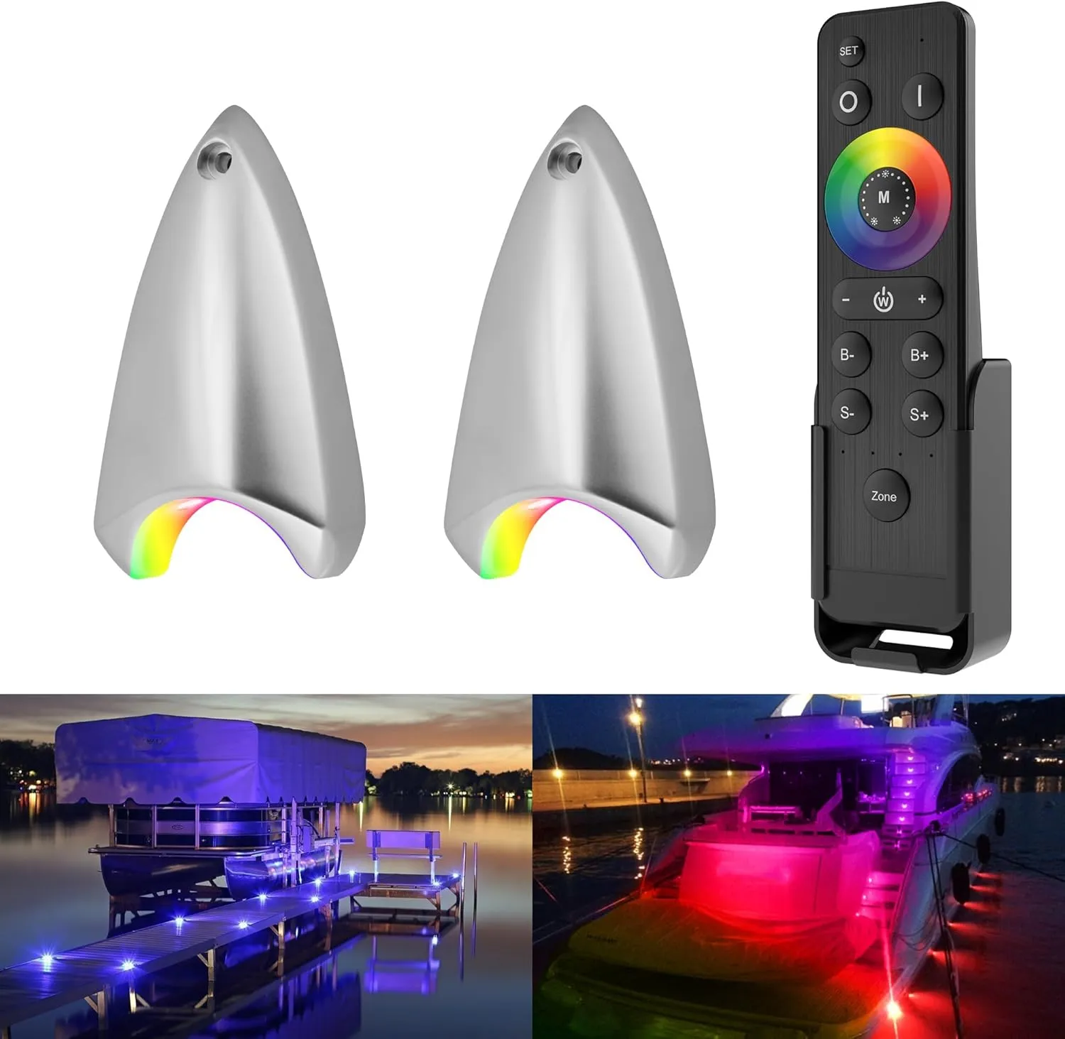 HUSUKU GT5 Boat Lights Marine Color Light Kit, Boat Docking Interior Courtesy Light, 12V 6W 600LM IP65 Waterproof, Wireless Grouping and Control Auto Sync, for Yacht Dock Deck Transom Step Light