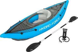 Hydro-Force Cove Champion | 1 Person Inflatable Kayak Set with Hand Pump, Paddles, Carry Bag, Blue