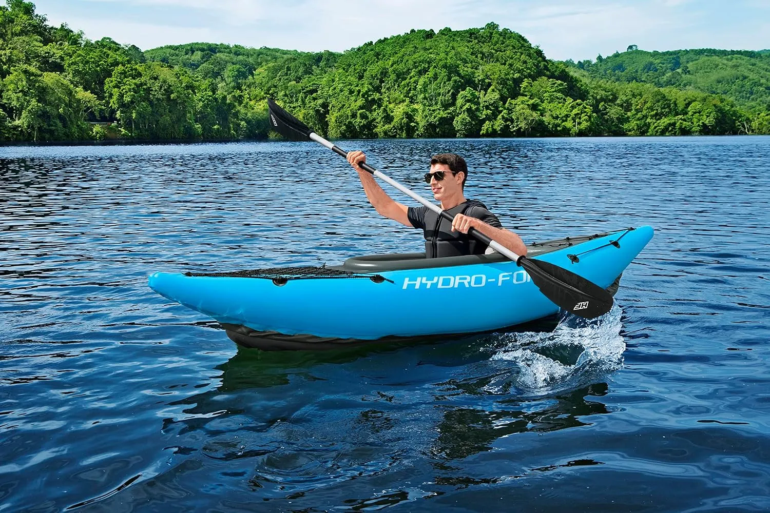 Hydro-Force Cove Champion | 1 Person Inflatable Kayak Set with Hand Pump, Paddles, Carry Bag, Blue