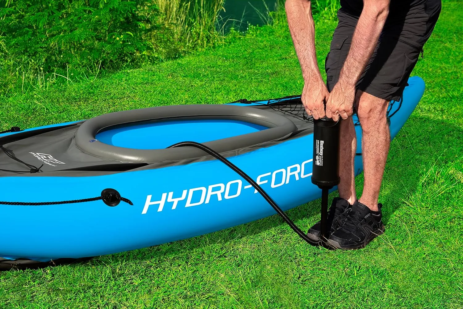 Hydro-Force Cove Champion | 1 Person Inflatable Kayak Set with Hand Pump, Paddles, Carry Bag, Blue