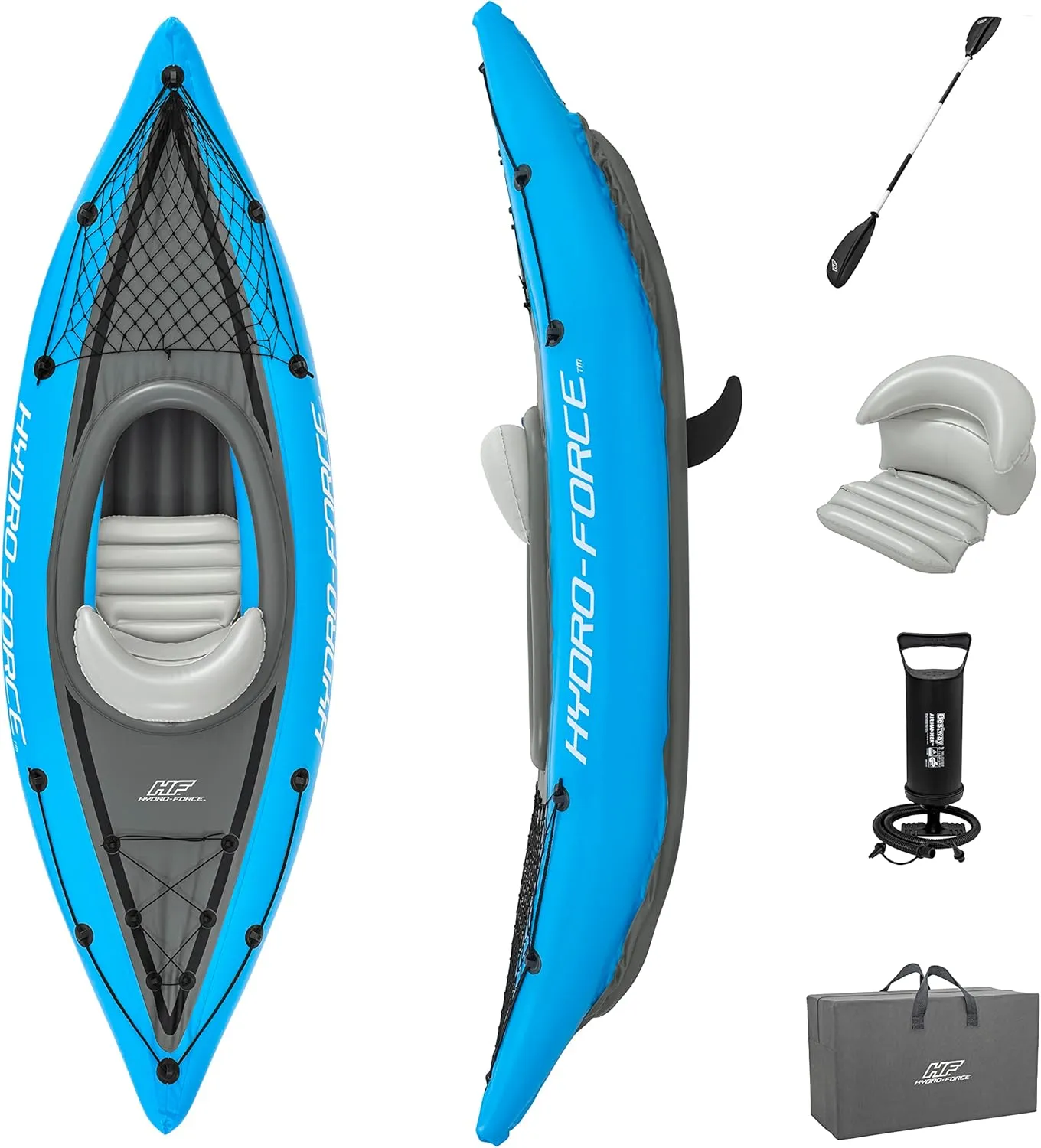 Hydro-Force Cove Champion | 1 Person Inflatable Kayak Set with Hand Pump, Paddles, Carry Bag, Blue