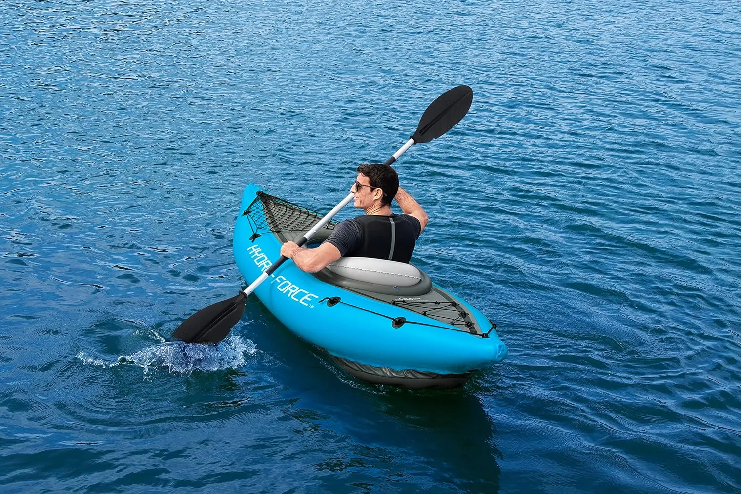 Hydro-Force Cove Champion | 1 Person Inflatable Kayak Set with Hand Pump, Paddles, Carry Bag, Blue
