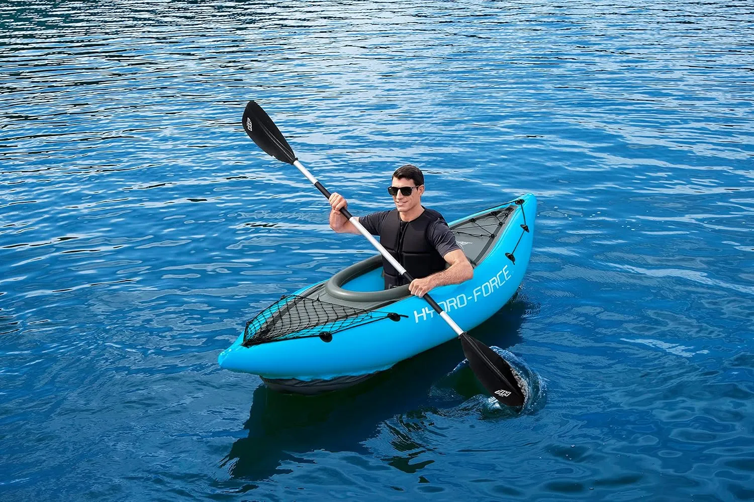 Hydro-Force Cove Champion | 1 Person Inflatable Kayak Set with Hand Pump, Paddles, Carry Bag, Blue