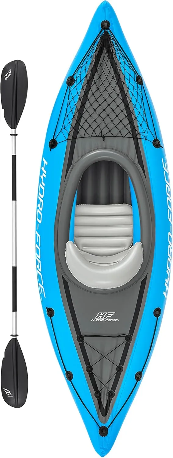 Hydro-Force Cove Champion | 1 Person Inflatable Kayak Set with Hand Pump, Paddles, Carry Bag, Blue